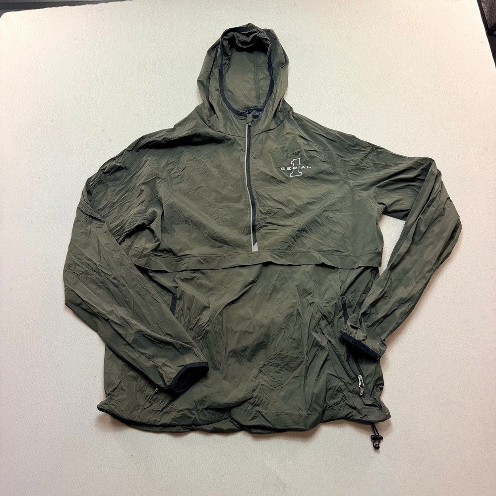 Cutter & Buck Serial 1 Windbreaker Men Large Green Good Hooded Quarter Zip